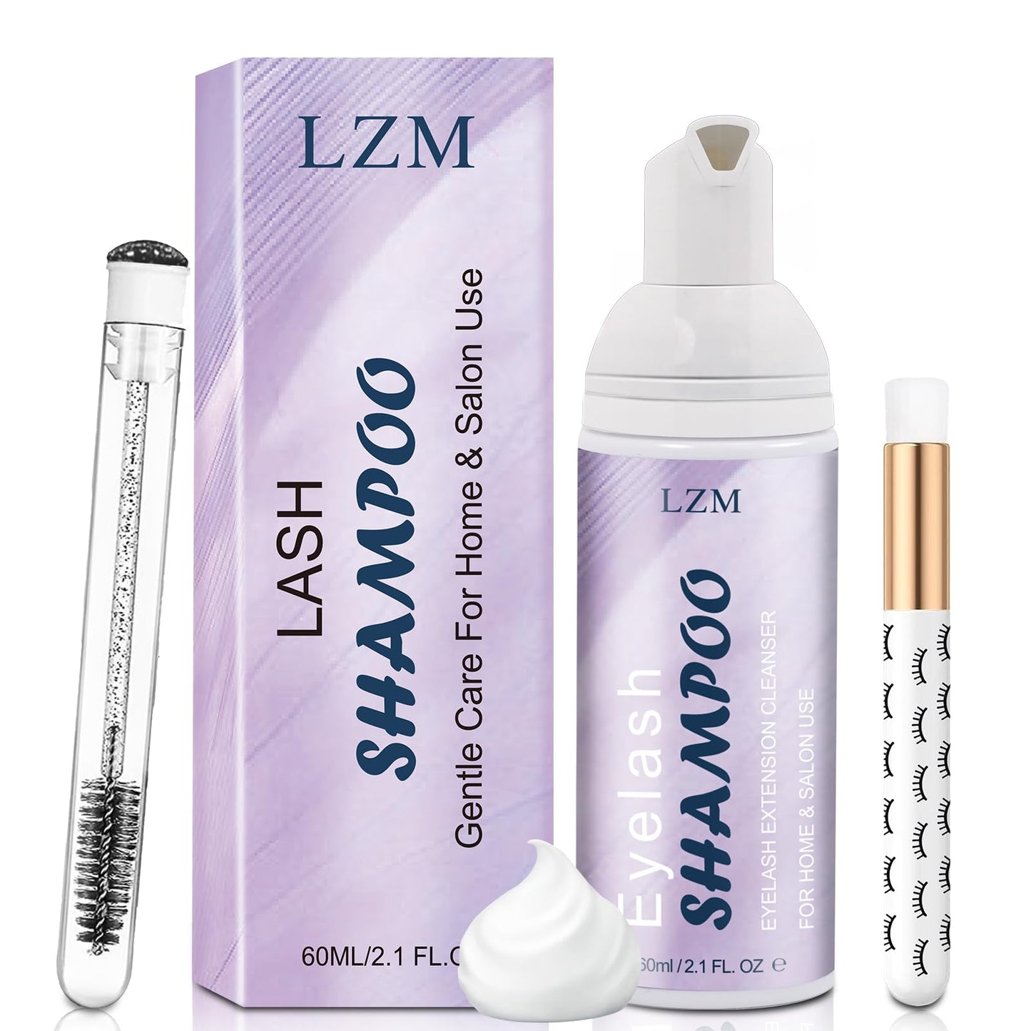 Lash Shampoo Lash Cleaner - Lash Wash Cleaning kit for Cluster Lash/Eyelash Extensions Lash Bath Lash Cleanser Foam Lash Soap Lash Care Oil Free 60ml(3-IN-1 SHAMPOO KIT)